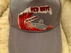 Grey red wave baseball cap